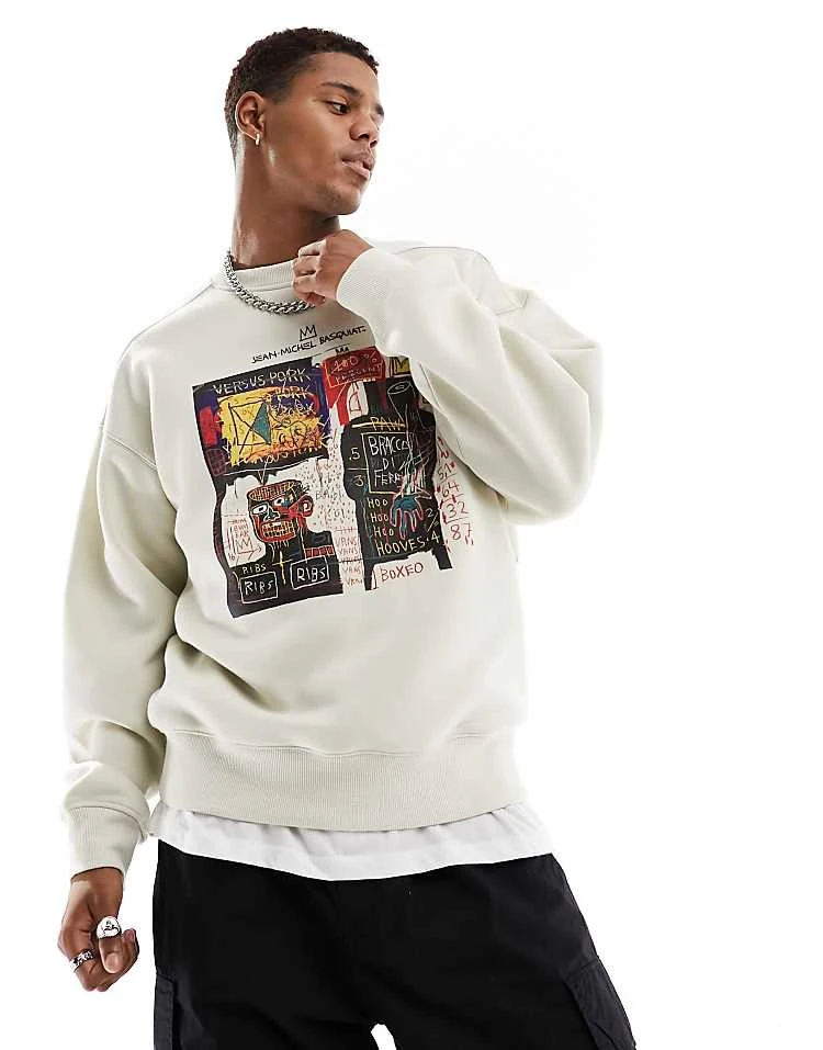 Cotton:On Cotton On Basquiat Art Print Relaxed Sweatshirt In Ecru For Men 7 Cotton:On Cotton On Basquiat Art Print Relaxed Sweatshirt In Ecru For Men - Image 5