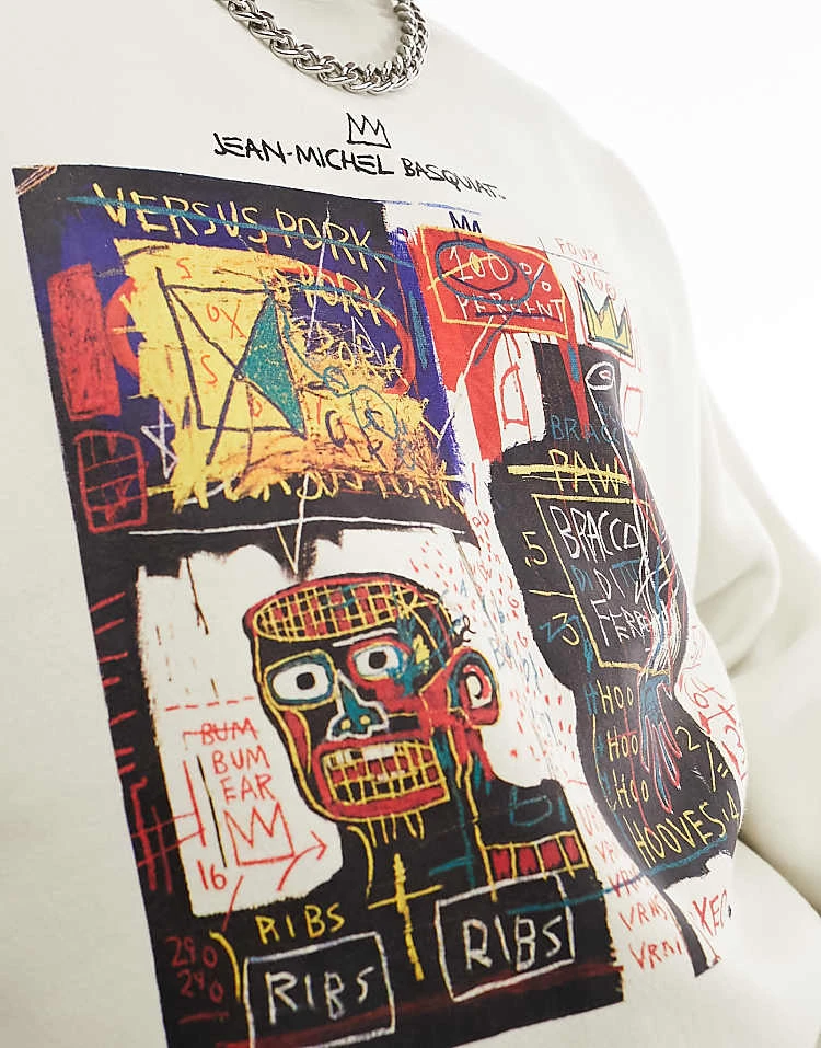 Cotton:On Cotton On Basquiat Art Print Relaxed Sweatshirt In Ecru For Men 4 Cotton:On Cotton On Basquiat Art Print Relaxed Sweatshirt In Ecru For Men - Image 2