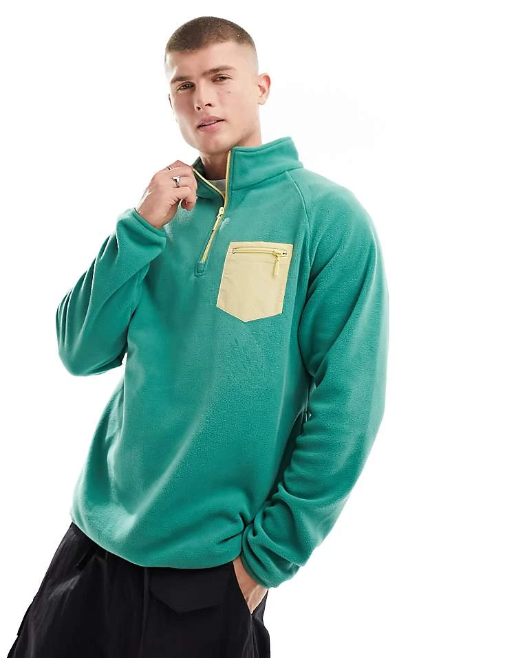 Cotton:On Cotton On Quarter Zip Relaxed Fleece Sweatshirt With Contrast Pocket In Washed Green For Men 2 Cotton:On Cotton On Quarter Zip Relaxed Fleece Sweatshirt With Contrast Pocket In Washed Green For Men
