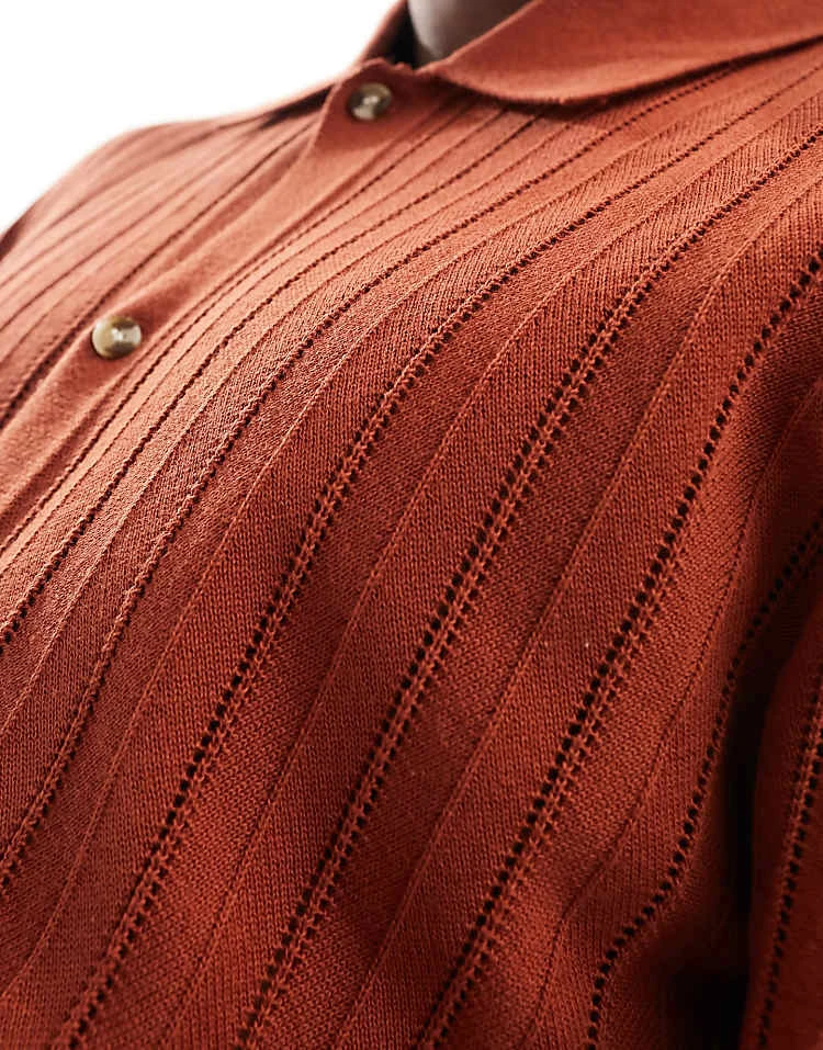Cotton:On Cotton On Ladder Open Knit Shirt In Rust For Men Clay Ladder 5 Cotton:On Cotton On Ladder Open Knit Shirt In Rust For Men Clay Ladder - Image 3