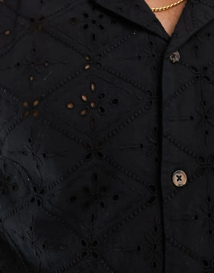 Cotton:On Cotton On Relaxed Revere Shirt In Black Broderie For Men 4 Cotton:On Cotton On Relaxed Revere Shirt In Black Broderie For Men - Image 2
