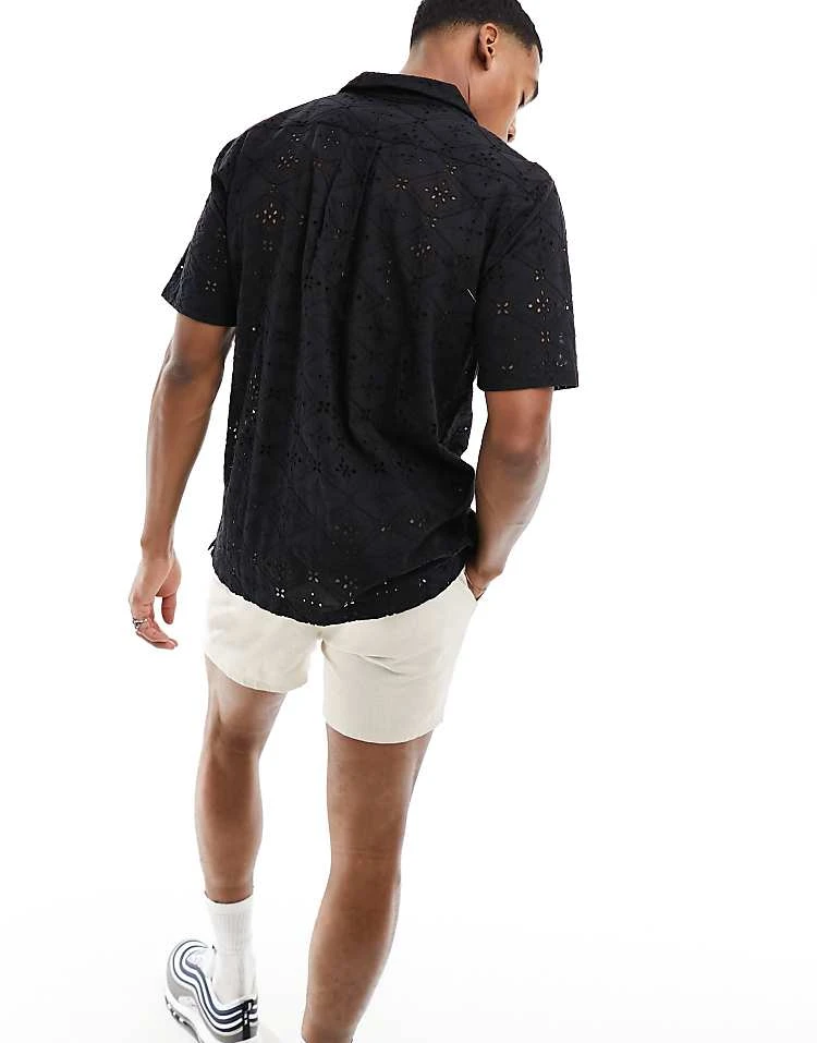 Cotton:On Cotton On Relaxed Revere Shirt In Black Broderie For Men 5 Cotton:On Cotton On Relaxed Revere Shirt In Black Broderie For Men - Image 3