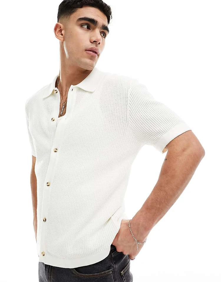 Cotton:On Cotton On Textured Cotton Waffle Knit Relaxed Shirt In Vintage White For Men 7 Cotton:On Cotton On Textured Cotton Waffle Knit Relaxed Shirt In Vintage White For Men - Image 5