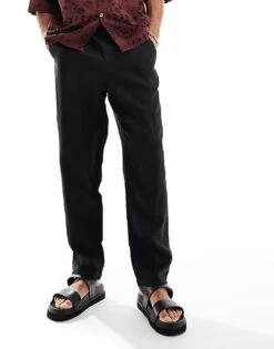 Cotton:On Cotton On Relaxed Straight Leg Linen Trousers In Black For Men