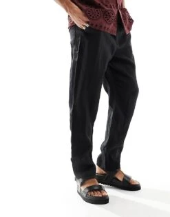Cotton:On Cotton On Relaxed Straight Leg Linen Trousers In Black For Men -Cotton:On Sales Store 206042624 3
