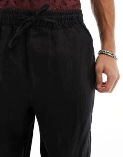 Cotton:On Cotton On Relaxed Straight Leg Linen Trousers In Black For Men -Cotton:On Sales Store 206042624 4