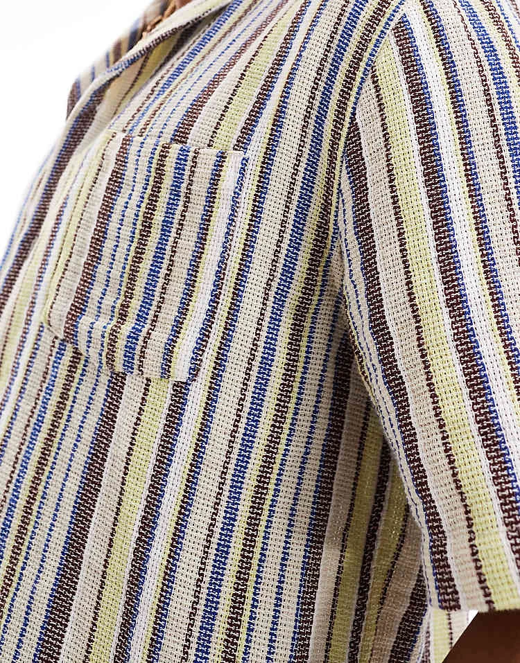 Cotton:On Cotton On Relaxed Shirt In Retro Gauze Stripe For Men Pale Lime Multi 4 Cotton:On Cotton On Relaxed Shirt In Retro Gauze Stripe For Men Pale Lime Multi - Image 2