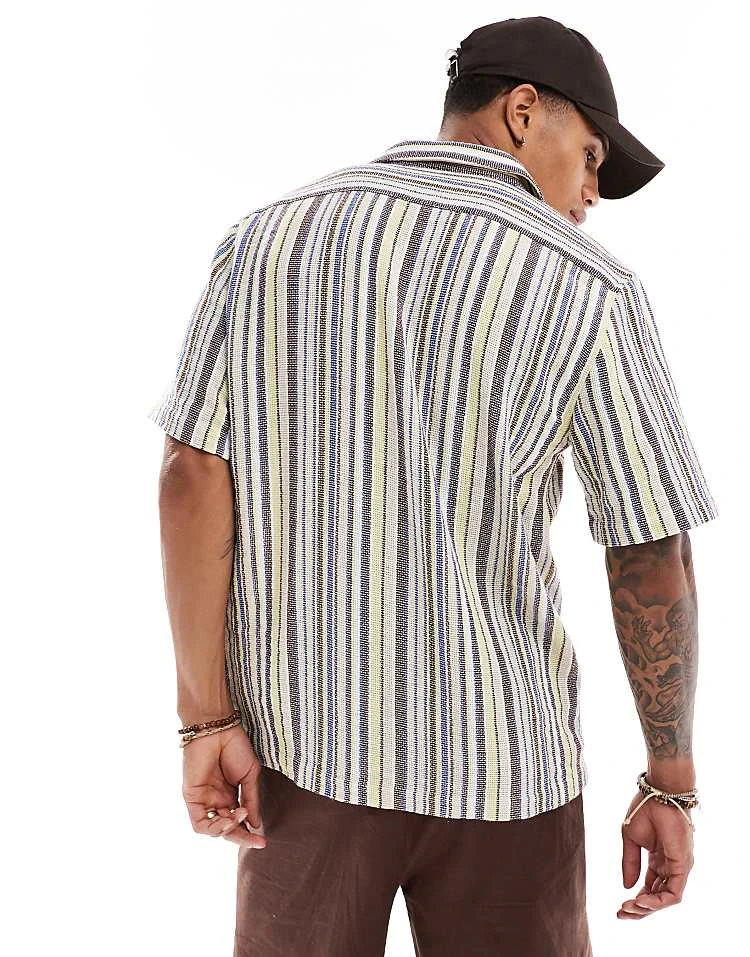 Cotton:On Cotton On Relaxed Shirt In Retro Gauze Stripe For Men Pale Lime Multi 6 Cotton:On Cotton On Relaxed Shirt In Retro Gauze Stripe For Men Pale Lime Multi - Image 4