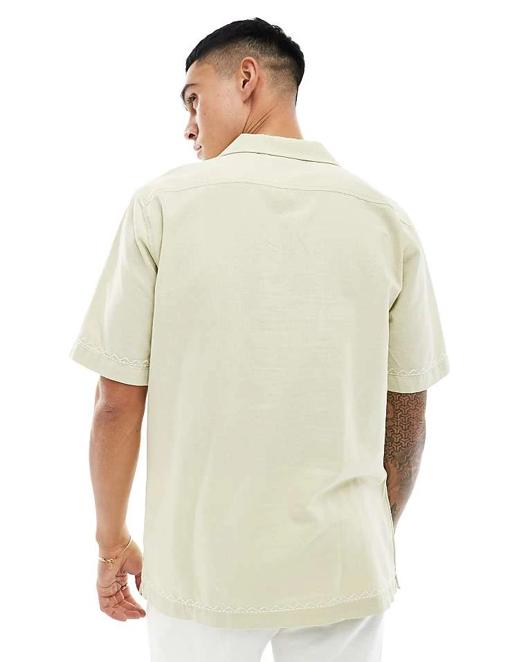 Cotton:On Cotton On Linen Blend Relaxed Shirt With Floral Embroidery For Men Faded Lime 6 Cotton:On Cotton On Linen Blend Relaxed Shirt With Floral Embroidery For Men Faded Lime - Image 4