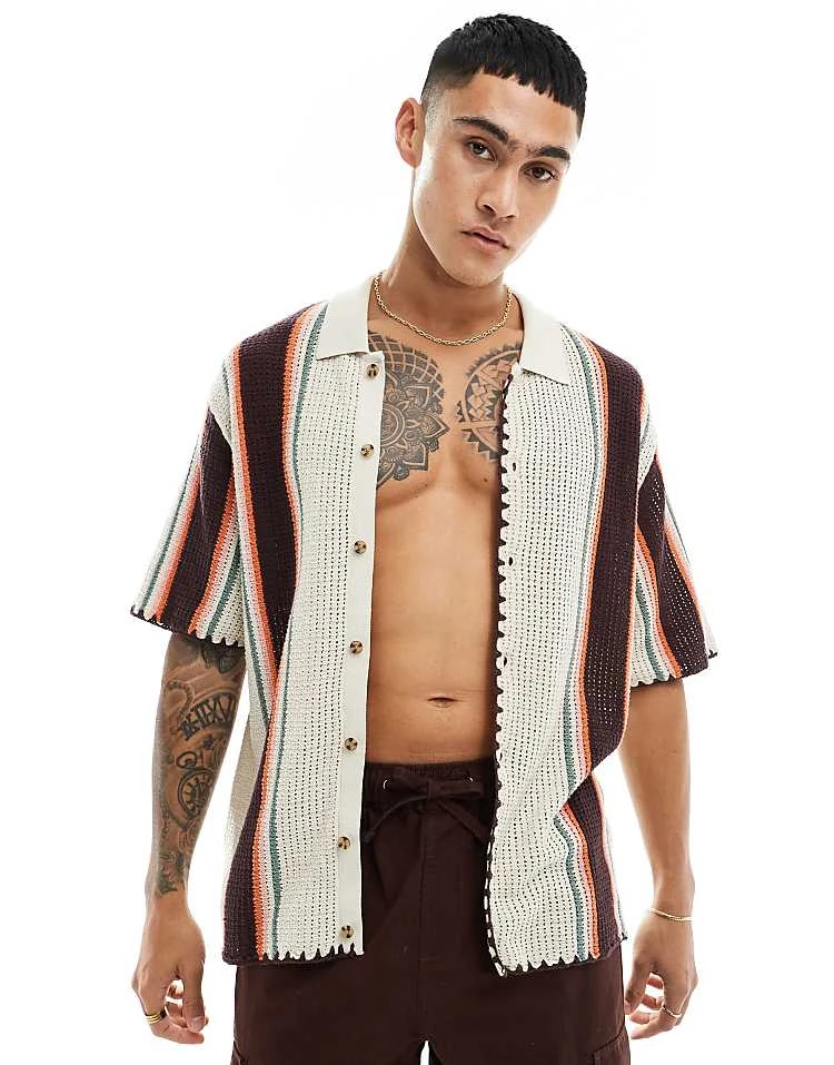 Cotton:On Cotton On Cabana Linen Blend Stripped Knit Shirt In Multi For Men Stone Vert Stripe 2 Cotton:On Cotton On Cabana Linen Blend Stripped Knit Shirt In Multi For Men Stone Vert Stripe