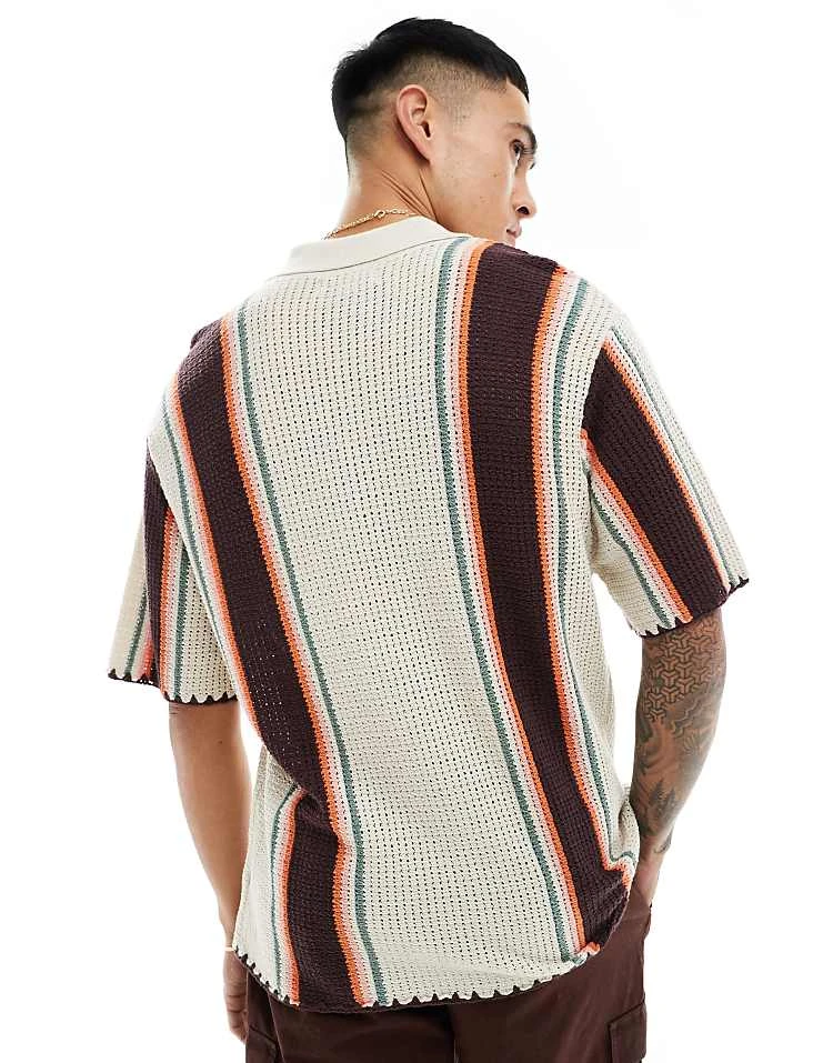 Cotton:On Cotton On Cabana Linen Blend Stripped Knit Shirt In Multi For Men Stone Vert Stripe 4 Cotton:On Cotton On Cabana Linen Blend Stripped Knit Shirt In Multi For Men Stone Vert Stripe - Image 3