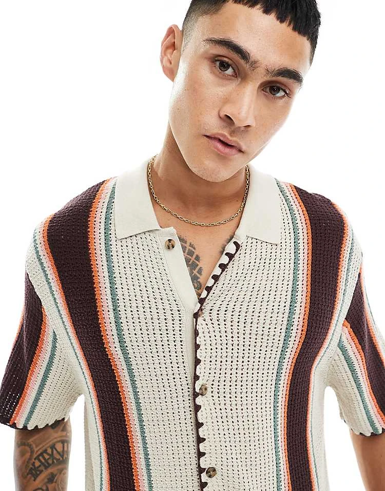 Cotton:On Cotton On Cabana Linen Blend Stripped Knit Shirt In Multi For Men Stone Vert Stripe 5 Cotton:On Cotton On Cabana Linen Blend Stripped Knit Shirt In Multi For Men Stone Vert Stripe - Image 4