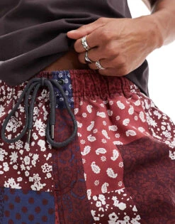 Cotton:On Cotton On Quick Dry Swim Shorts In Retro Patchwork Print For Men Burgundy -Cotton:On Sales Store 206259792 3