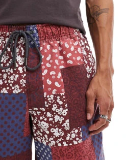 Cotton:On Cotton On Quick Dry Swim Shorts In Retro Patchwork Print For Men Burgundy -Cotton:On Sales Store 206259792 5