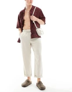 Cotton:On Cotton On Relaxed Straight Leg Linen Trousers In Oatmeal For Men -Cotton:On Sales Store 206259864 1 oatmeal 1