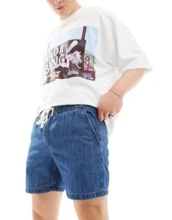 Cotton:On Cotton On Easy Short In Black With Drawstring Waist In Midstone Indigo Wash For Men Mid Stone Wash -Cotton:On Sales Store 206259892 4