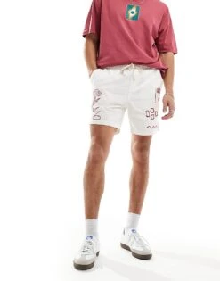 Cotton:On Cotton On Easy Short In Black With Drawstring Waist In Ecru With Doodle Embroidery For Men