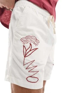 Cotton:On Cotton On Easy Short In Black With Drawstring Waist In Ecru With Doodle Embroidery For Men -Cotton:On Sales Store 206259917 3