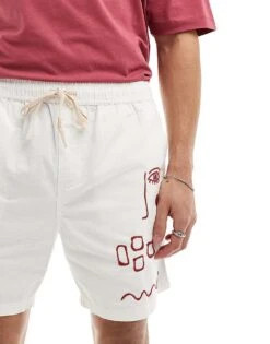 Cotton:On Cotton On Easy Short In Black With Drawstring Waist In Ecru With Doodle Embroidery For Men -Cotton:On Sales Store 206259917 4