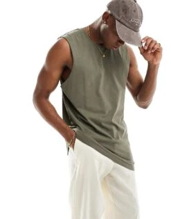 Cotton:On Muscle Fit T-shirt In Green For Men Military