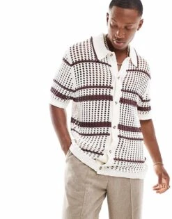 Cotton:On Cotton On Pablo Short Sleeve Knitted Shirt In Cream Stripe For Men Vanilla Retro Stripe -Cotton:On Sales Store 206669921 3