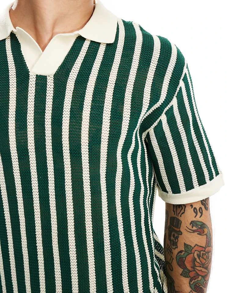 Cotton:On Cotton On Resort Short Sleeve Knit Polo In Green Stripe For Men 5 Cotton:On Cotton On Resort Short Sleeve Knit Polo In Green Stripe For Men - Image 3