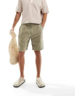 Cotton:On Cotton On Linen Pleat Short In Faded Clover Green For Men -Cotton:On Sales Store 206670006 4