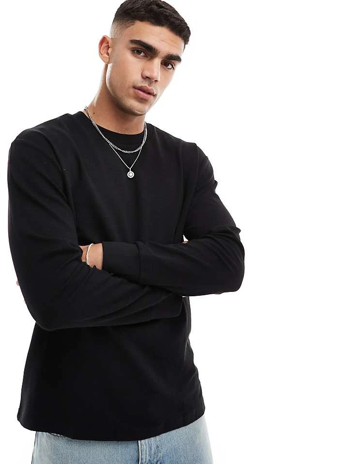 Cotton:On Cotton On Loose Fit Rib Long Sleeve T-shirt Black For Men 4 Cotton:On Cotton On Loose Fit Rib Long Sleeve T-shirt Black For Men - Image 2