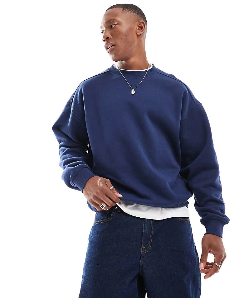 Cotton:On Cotton On Box Fit Crew Fleece Sweatshirt In Indigo For Men 4 Cotton:On Cotton On Box Fit Crew Fleece Sweatshirt In Indigo For Men - Image 2