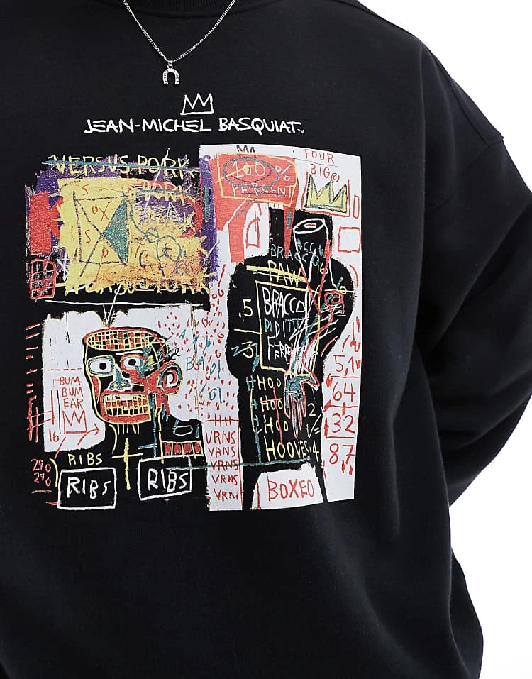 Cotton:On Cotton On Basquiat Art Print Relaxed Sweatshirt In Black For Men 5 Cotton:On Cotton On Basquiat Art Print Relaxed Sweatshirt In Black For Men - Image 3