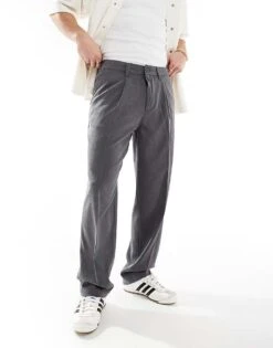 Cotton:On Cotton On Relaxed Pleated Smart Trousers In Charcoal For Men