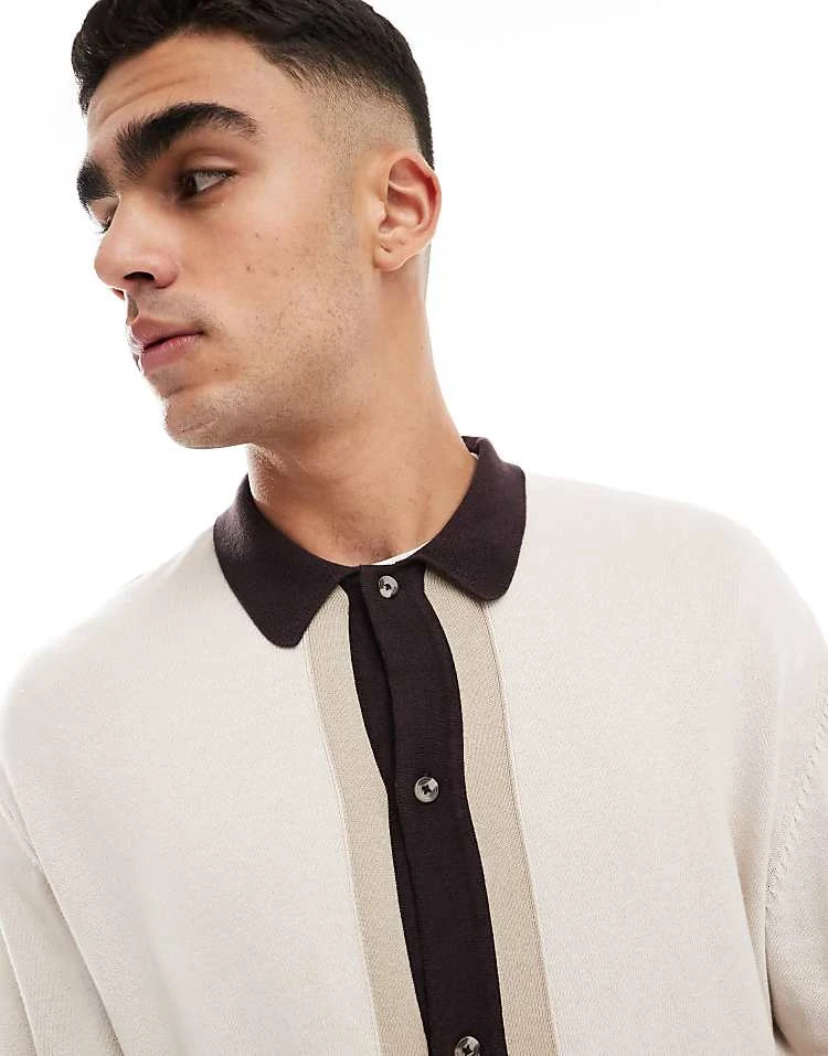 Cotton:On Cotton On Knitted Button Front Collar Detail Cardigan In Natural Stripe For Men 4 Cotton:On Cotton On Knitted Button Front Collar Detail Cardigan In Natural Stripe For Men - Image 2