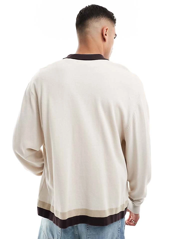 Cotton:On Cotton On Knitted Button Front Collar Detail Cardigan In Natural Stripe For Men 6 Cotton:On Cotton On Knitted Button Front Collar Detail Cardigan In Natural Stripe For Men - Image 4