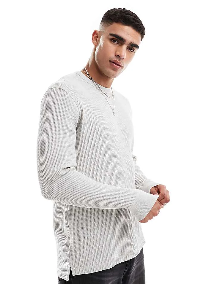 Cotton:On Cotton On Chunky Waffle Long Sleeve T-shirt In Grey For Men Grey Marle Waffle 3 Cotton:On Cotton On Chunky Waffle Long Sleeve T-shirt In Grey For Men Grey Marle Waffle