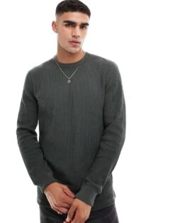 Cotton:On Cotton On Chunky Waffle Long Sleeve T-shirt In Green For Men Army Waffle