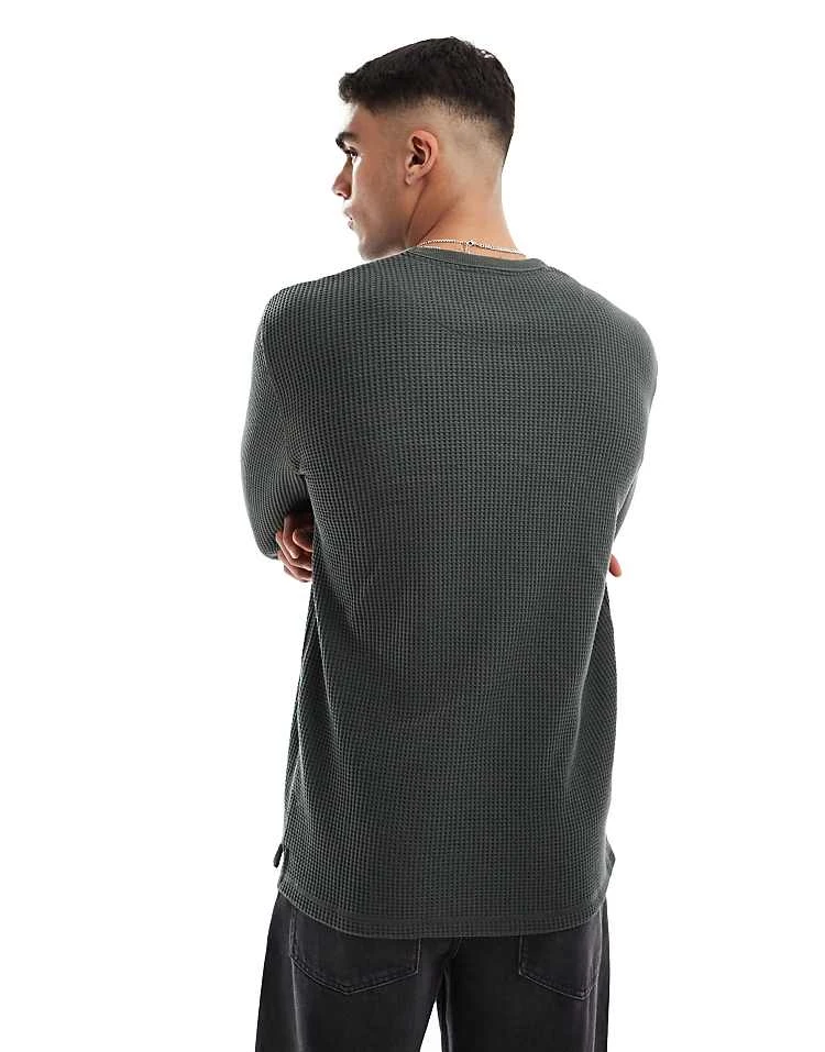 Cotton:On Cotton On Chunky Waffle Long Sleeve T-shirt In Green For Men Army Waffle 6 Cotton:On Cotton On Chunky Waffle Long Sleeve T-shirt In Green For Men Army Waffle - Image 4