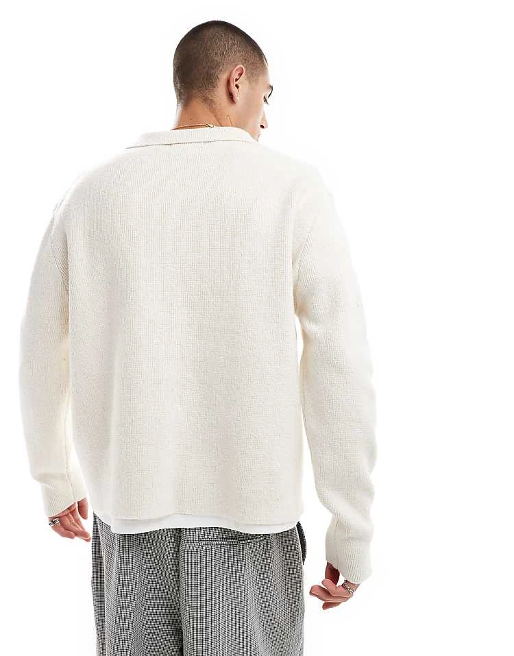 Cotton:On Cotton On Grandpa Knitted Cardigan In Off White For Men 6 Cotton:On Cotton On Grandpa Knitted Cardigan In Off White For Men - Image 4