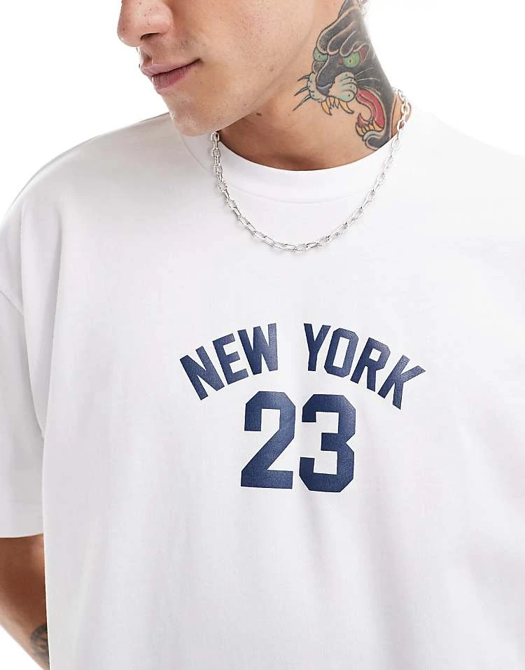 Cotton:On Cotton On Boxy Fit New York Graphic T-shirt In Off White For Men White/navy 7 Cotton:On Cotton On Boxy Fit New York Graphic T-shirt In Off White For Men White/navy - Image 5