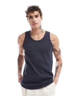 Cotton:On Loose Fit Rib Tank In Blue For Men