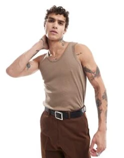 Cotton:On Loose Fit Rib Tank In Beige For Men