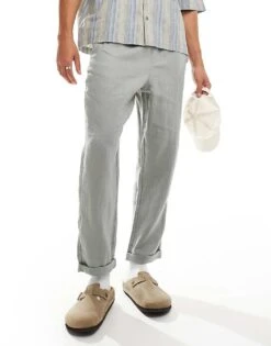 Cotton:On Linen Pant In Green For Men