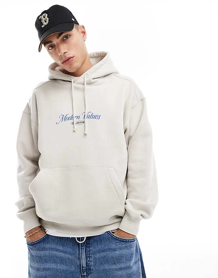 Cotton:On Cotton On Boxy Fit Hoodie With Values Graphic In Washed Grey For Men Bone/modern Values 4 Cotton:On Cotton On Boxy Fit Hoodie With Values Graphic In Washed Grey For Men Bone/modern Values - Image 2