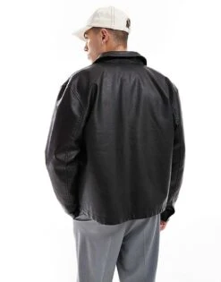 Cotton:On Cotton On Faux Leather Harrington Jacket In Vintage Black For Men -Cotton:On Sales Store 207167402 3