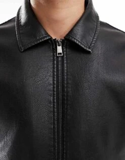 Cotton:On Cotton On Faux Leather Harrington Jacket In Vintage Black For Men -Cotton:On Sales Store 207167402 4