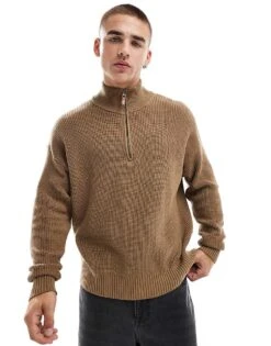 Cotton:On Cotton On Knitted Long Sleeve Polo Top In Tan For Men
