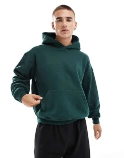 Cotton:On Cotton On Box Fit Pullover Hoodie In Pine Green For Men Pine Needle Green