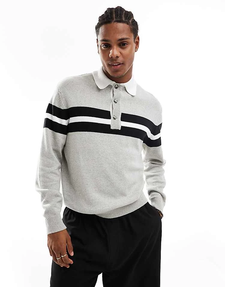 Cotton:On Cotton On Knitted Rugby Jumper In Grey For Men Grey Marle 7 Cotton:On Cotton On Knitted Rugby Jumper In Grey For Men Grey Marle - Image 5