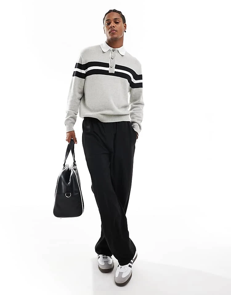 Cotton:On Cotton On Knitted Rugby Jumper In Grey For Men Grey Marle 4 Cotton:On Cotton On Knitted Rugby Jumper In Grey For Men Grey Marle - Image 2