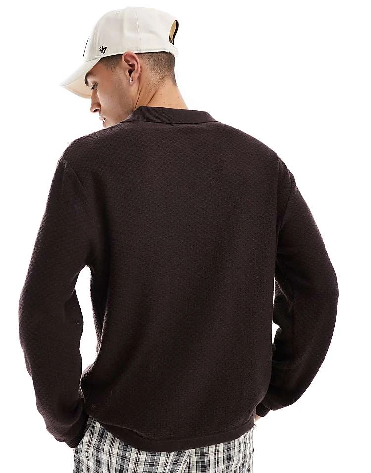 Cotton:On Cotton On Knitted Long Sleeve Polo Top In Brown For Men 6 Cotton:On Cotton On Knitted Long Sleeve Polo Top In Brown For Men - Image 4