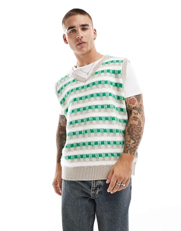 Cotton:On Cotton On Vintage Style Knitted Vest In Multi For Men Off White Pattern 3 Cotton:On Cotton On Vintage Style Knitted Vest In Multi For Men Off White Pattern